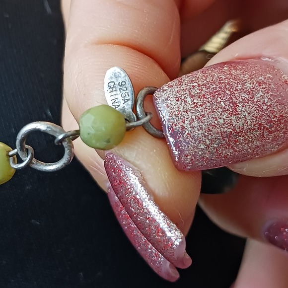 VNT RARE JADE Square Bead Necklace 925 Silver Dark Green + Light Green Beveled - Picture 13 of 14